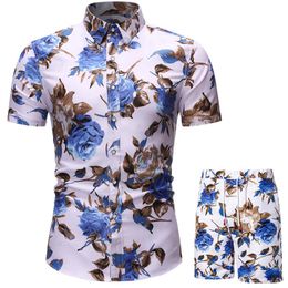 Men's Tracksuits Casual Leaf Floral Print Hawaiian Beach Outfits Men Summer Set Plus Size M-2XL Fashion Boys Short Sleeve T Shirt Shorts Bot