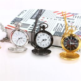 10pcs Pocket watches retro flip Roman polished men's watch student quartz watch--7-84-744
