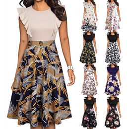 Womens Dresses Elegant Ruffles Cap Sleeves Summer A-Line Midi Dress Clothes Clothing For Women Girls