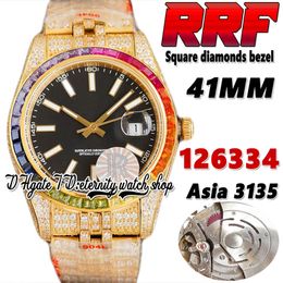 RRF Latest rf126334 A3135 Automatic Mens Watch TW126234 p126333 Rainbow Square diamonds Bezel Black Dial 904L Steel Iced Out Diamond Gold Bracelet eternity Watches