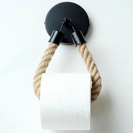 Bathroom Hardware Toilet Paper Holders Rope Tissue Holder With Iron Hook, Painted Matte Wall Mounted Rustic Towel Ring