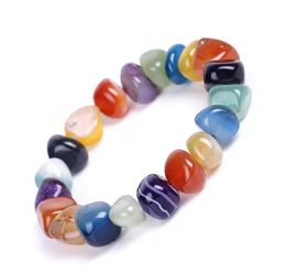 Natural Agate Stone Bracelets Bangles Women Men Beaded Strands Irregular Shape Gravel Women Colorful Beads Elastic Bracelet Jewelry Gifts