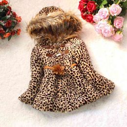 Children Winter Leopard Jacket Faux Fox Fur Collar Autumn Flower Keep Warm Thicker Children's Clothing Girls Jacket Outerwear Clothing J220718