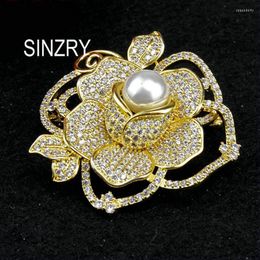 Pins Brooches SINZRY Luxury Bridal Jewellery Gold Colour Cubic Zircon Micro Paved Rose Flower Pin Scarf Button Seau22