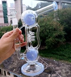 14mm Female Joint Glass Bong Huge Unique Hookahs Bongs 12 Inch Water Pipe Recyler Matrix Dab Rigs Heady Green Blue Hookahs Sidecar With Bowl