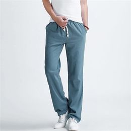 Men's casual pants Men's solid color linen casual trousers Stylish and comfortable large size men straight trousers 201128