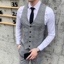 Men's Vests 2022 Suit Vest Slim Version Cheque Single-breasted Formal Business Groom Wedding Dress Male Retro Guin22