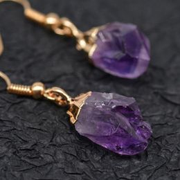 Dangle & Chandelier Natural Raw Brazil Amethyst Dangling Earrings Gold Dipped Drop With Matching PendantDangle