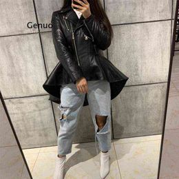 2021 Winter Fashion Women Motorcycle Faux Leather Jackets Ladies Long Sleeve Autumn Winter Biker Zippers Streetwear Black Coat L220728