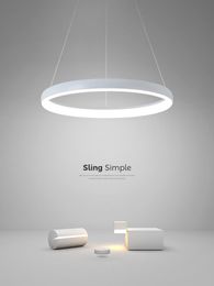 Pendant Lamps Modern Simple Black Circle Led Chandelier Lighting Nordic Dimming White Single Hanging Lamp Office Restaurant ChandelierPendan