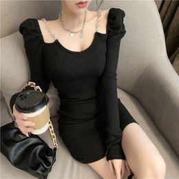 Casual Dresses Sexy Knit Woman Evening Dress 2022 Aesthetic Clothing Mini Fashion Korean For Chic And Elegant Ladies Short Black PinkCasual