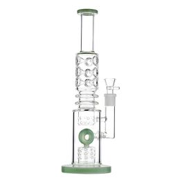 Jade Green Cric Percolator Bong - 14.3 Inches, Mouthpiece Hookah Glass Bong with 18mm Female Joint