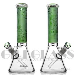 Carved pattern beaker bong Glass Bongs Water Pipes Dab Rig Oil Rigs Thick heavy colored smoking pipe with downstem and bowl Heady Hitman Dabber hookah