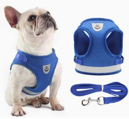 NO Pull Dog Harnesses with Leashes Summer Pet Adjustable Reflective Vest Walking Lead Breathable Mesh Harness for Small Medium Dog