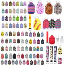 Neoprene Hand Sanitizer Bottle Holder Keychain Bags 30ml Bottles printed wrist key belt With Baseball Keychains