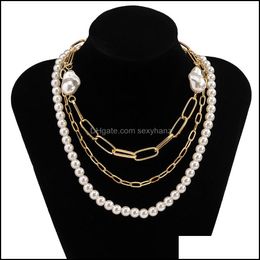 Pendant Necklaces Pendants Jewelry Temperament Baroque Alien-Shaped Imitation Pearl Chains Retro Hip Hop Geometric Cross Clavicle Chain Di