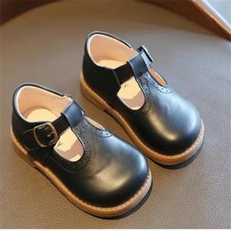 Kids Baby T Strap Sneakers Fretwork Platform Girls Princess Shoes Buckle Mary Janes Boys Shoes Children Leather Shoe