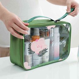 Twill cosmetic bag toiletries storage large capacity visual portable waterproof 220518