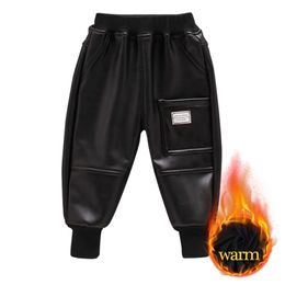 Girl Leather Pants Letter Kids Trousers For Girls Thick Warm Trousers For Children Cotton Padded Child Girl Clothes 210412