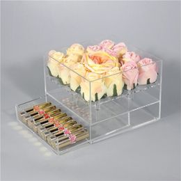 -NEU Clear Acryl Rose Blumenbox mit Schubladen Make -up Organizer Valentinstag Hochzeitsgeschenk Blumenschublade mit Deckung WHOL277J