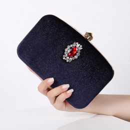 Evening Bags Vintage Velour Rhinestone Elegant Bag Ladies Prom Cocktail Wedding Party Clutches Green Blue Velvet Makeup HandbagEvening