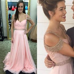 Party Dresses Blush Pink Off The Shoulder Prom Floor Length 2022 Vestido Largo Fiesta Beaded Chiffon Special Occasion Formal Dress