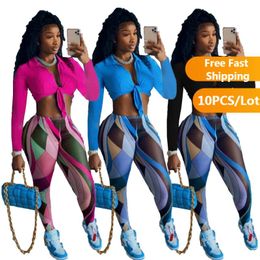 Women's Two Piece Pants Wholesale Items For Boutique Spring Women Sets Long Sleeve Shirts Printed Leggings Skinny Co Ord Set OutfitsWomen's