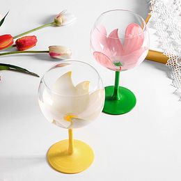 Cups Saucers Chinese-style painted tulip wine glass colored crystal glass medieval hand-painted red