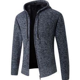 Cardigan Mens Hooded Collar Fleece Warm Sweaters Coat Men Coat Hoodies Jacket Thick Full Solid Cardigan Male Coats 201221