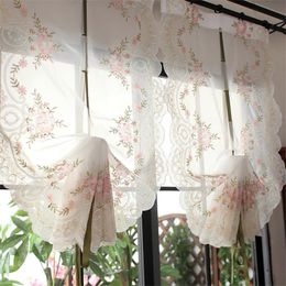 Curtain & Drapes Korean Pastoral Sector Lace Embroidery Roman Kitchen Pull Shefon Balloon Balcony Windows QQCurtain