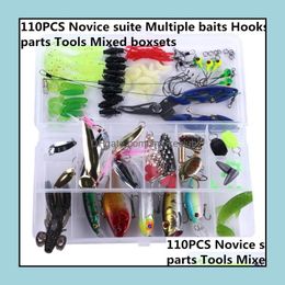 Fishing Accessories Sports Outdoors 110Pcs Novice Suite Mtiple Baits Hooks Parts Tools Mixed Boxsets Lure Bait Soft High-Quality Drop Deli