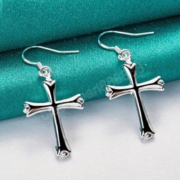 925 Sterling Silver Cross Dangle Earring For Man Woman Wedding Engagement Party Fashion Charm Jewelry