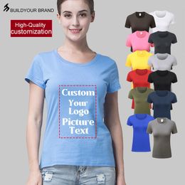 Build Brand Women s T shirts Basic White Bold Spiral Round Neck Shirts Simple And Clause Clothes Custom Daily Sport 220722