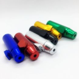 Colorful Smoking Aluminium Portable Dry Herb Tobacco Spice Miller Snuff Snorter Sniffer Filter Stash Bottle Mouthpiece Bullet Shape Cigarette Holder DHL Free