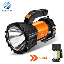 Super Bright Led Searchlight Flashlight With Side Light 6 Lighting Modes Powered By 18650 Battery For Outdoor Camping J220713