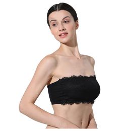 Bustiers & Corsets Women's Tube Top Invisible Strapless Bra Flower Lace Seamless Push Up Bralette Cropped Underwear Lingerie SujetadorBustie