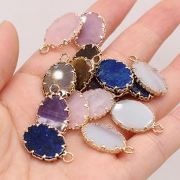 Pendant Necklaces Natural Stone Gem Egg-shaped Lace Handmade Crafts DIY Necklace Bracelet Earrings Jewellery Accessories Gift Making 15x23mmPe