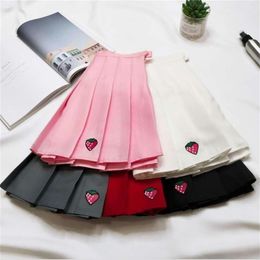 autumn and winter new women's pleated skirt strawberry embroidery high waist A word skirt 210331
