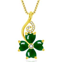 clover necklace green jade gemstones gold silver pendant necklaces for women Jewellery birthday gift choker chains necklaces