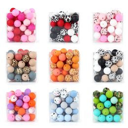 teething chews Canada - Silicone Loose Baby Bead 15mm 20pcs DIY Chewable Food Grade Infant Leopard Print Round Ball Baby Teething Bead Rodent Teether 220602