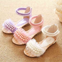 New Children Sandals Fashion Gladiator Lace Beading Princess Baby Girls Party Dance Shoes Student Flats Kids Sandals 1-12 Years G220523