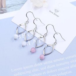 Dangle & Chandelier 925 Sterling Silver Earrings For Women Jewellery Sweet Romantic Pink Crystal Geometry Earring Female Wedding AccessoriesDa