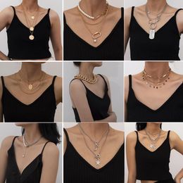 Pendant Necklaces Punk Big Link Chain Necklace For Women Multi Layered Star Lock Coin Choker Statement JewelryPendant