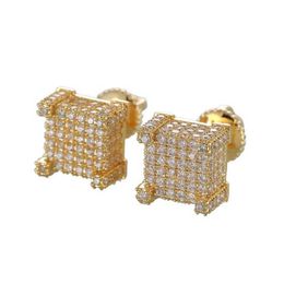 Designer Stud Earrings Hip Hop Men Women Gold Silver Iced Out CZ Square Earring With Screw Back Jewellery