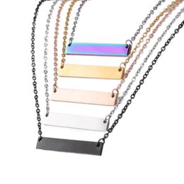 Blank Bar Pendant Necklace Stainless Steel Gold Rose Gold Silver Charm Pendants Jewellery For Buyer Own Engraving