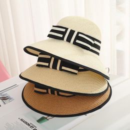 Wide Brim Hats Foldable Floppy Girls Bow Straw Hat Sun Beach Women Summer UV Protect Travel Cap Lady FemaleWide