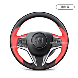 For Acura CDX RDX TLX-L DIY Steering Wheel Cover Black Red Leather Hand Sewn Handle Cover