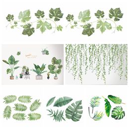 Tropical Leaves Wall Sticker Green Vine PVC Decal Home Bedroom Living Room Decoration DIY paper Supplies 220607