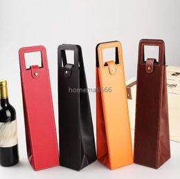 PU Leather Wine or Champagne Gift Wrap Tote Travel Bag Single Wine Bottle Carrier Case Organiser Wine Bottles Gifts Bags AA