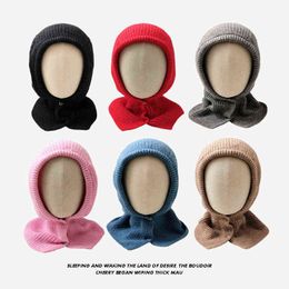Autumn Winter Cute Button-Style Warm Beanie Neck Protection Hooded Bib Wool Hat All-Match Fake Collar Knitted Hat Tij J220722